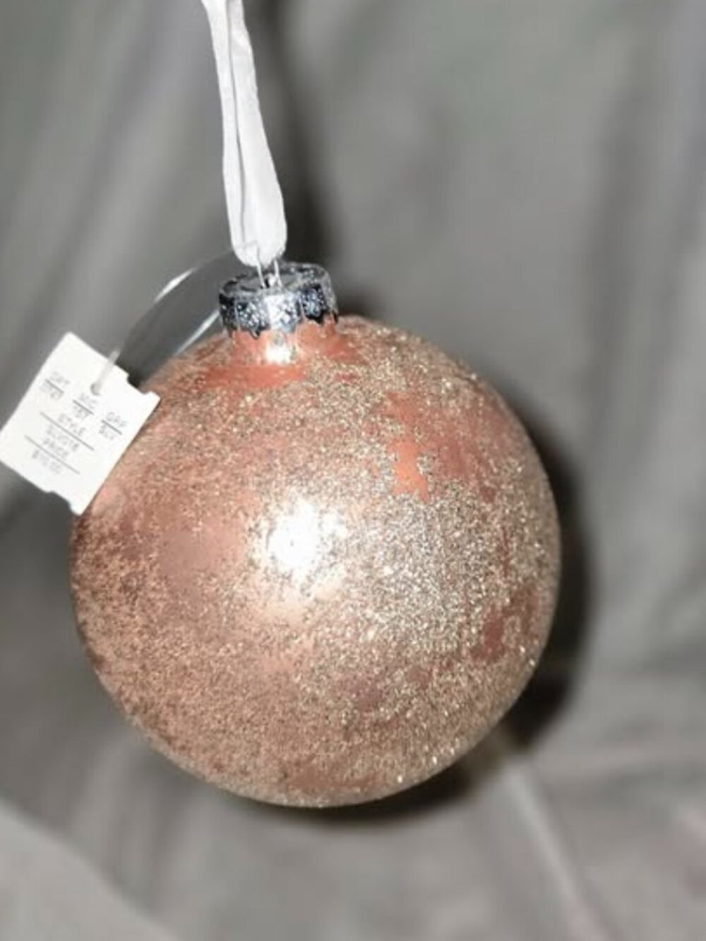Lot of 2 Dillards Christmas Ornament Rose Glitter-Mottled Glass Ball 4"
